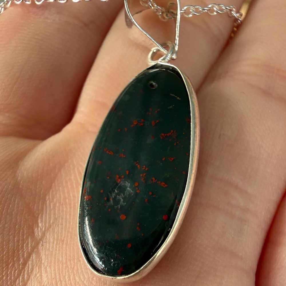 Silver Bloodstone Pendant Necklace